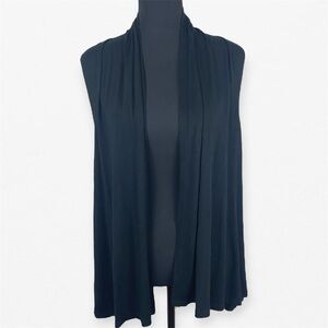 Black sleeveless draped cascade cardigan sweater vest by Genius Muk & Mat OS m/L